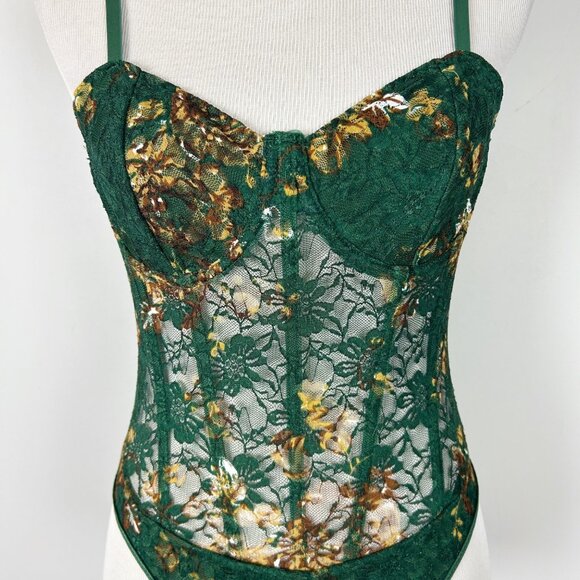 Fall Floral Lace Cami Bodysuit Tank Top Forest Fairy Whimsical Size Medium Women - Picture 2 of 5